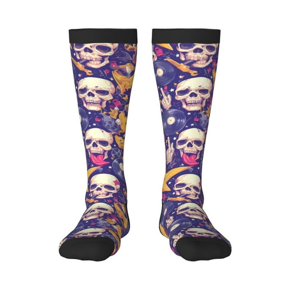Haiem rock Skull record Socks, Funny Novelty Crazy Design Cotton Socks Sports Socks Knee High Socks For Men, Women,1Pairs - Gift For Working Friends