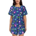 thumbnail image 1 of Haiem sea animals with palm tree Pattern Pajama Set for Women 2 Piece Lounge Set Short Sleeve Tops and Shorts Soft Sleepwear-X-Large, 1 of 6