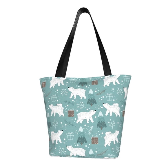 Haiem whiter Snow bear Print Pattern Shoulder Bag - Durable and Spacious Tote Bag,Versatile Shopping Bag