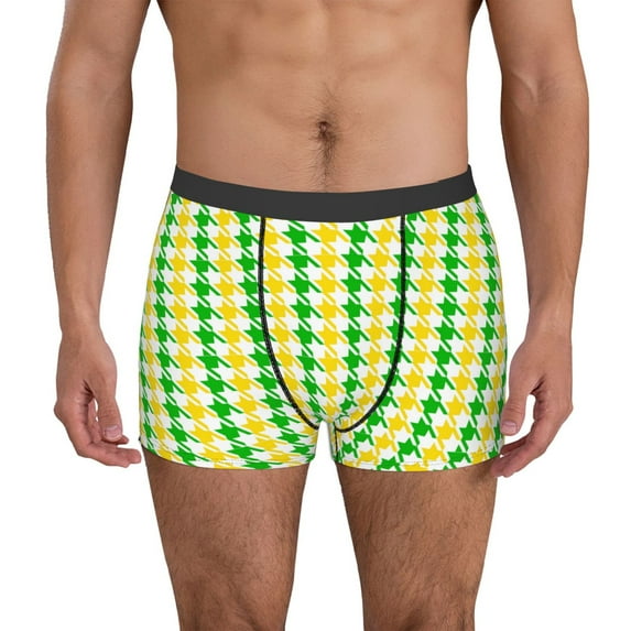 Haiem yellow and green houndstooth Men's Boxer Briefs, Every Day Comfort Stretch Cotton Moisture-Wicking Underwear-XX-Large