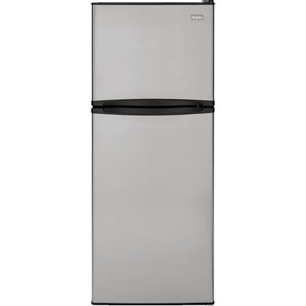 Haier 98 cu ft Top Freezer Refrigerator with Adjustable Glass Shelves, Stainless Steel, 24 in