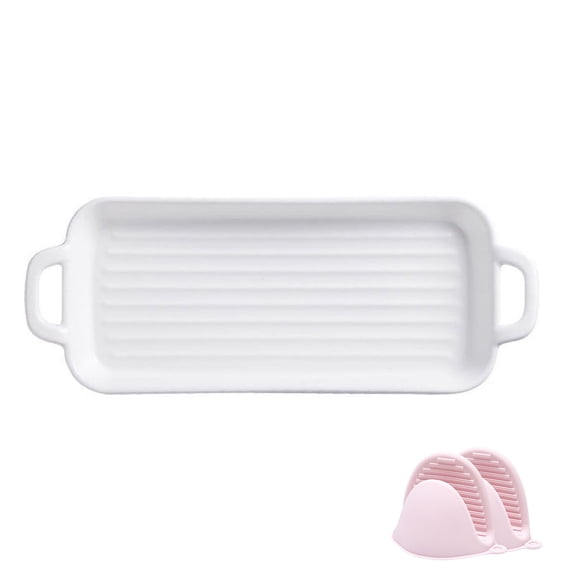Haifle Solid Color Rectangular Baking Pans For Oven Ceramic, Shallow Lasagna Pan With Handles, Porcelain Baking Pan-White