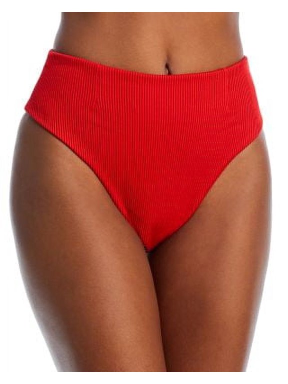 Womens Ribbed High Waist Bikini Bottom Swimwear Red Size Medium