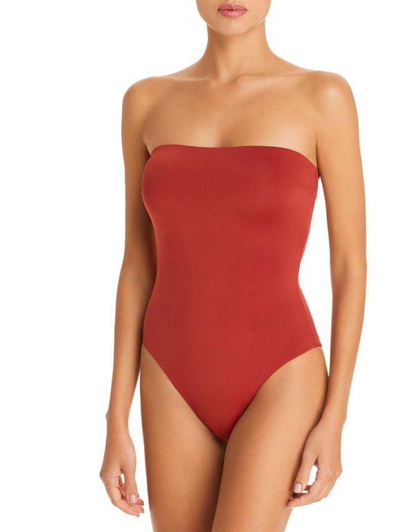 Womens Strapless Lined One-Piece Swimsuit Orange S