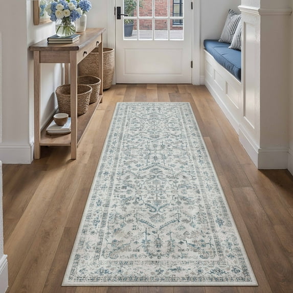 BERTHMEER 2'x6' Runner Rugs for Hallway Machine Washable Runner Carpet Distressed Vintage Oriental Traditional Soft Indoor Nonslip Blue Runner Rug for Kitchen Living room, Blue