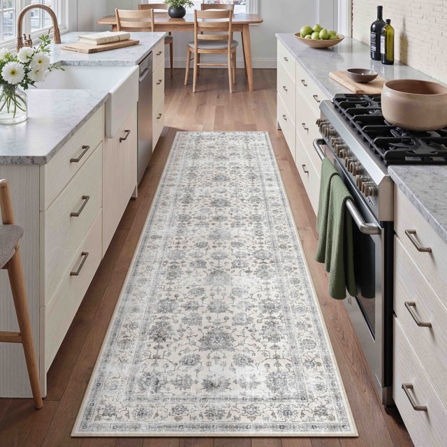 BERTHMEER 2'x8' Runner Rugs for Floor Washable Non-slip Runner Rugs for Kitchen Laundry Room Distressed Vintage Oriental Traditional Soft Indoor Gray Runner Rugs for Hallway, Gray