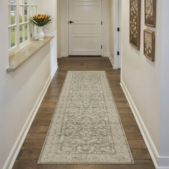 BERTHMEER 2'x8' Runner Rugs for Hallway Machine Washable Runner Carpet Distressed Vintage Oriental Traditional Soft Indoor Nonslip Brown Runner Rug for Kitchen Living room Farmhouse, Brown