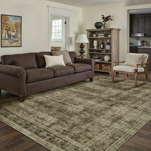 BERTHMEER 4'x6' Area Rugs for Living Room Washable Bedroom Rugs Distressed Vintage Oriental Traditional Print Low Pile Brown Rugs for Dining Room Farmhouse Nonsilp Carpet, Brown
