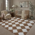thumbnail image 1 of BERTHMEER 4'x6' Checkered Shag Area Rug for Living Room, Modern Brown and White Non-Slip Ultra-Soft Indoor Fluffy Rugs for Bedroom Carpet Home Dorm Aesthetic Decor, Brown&White, 1 of 5