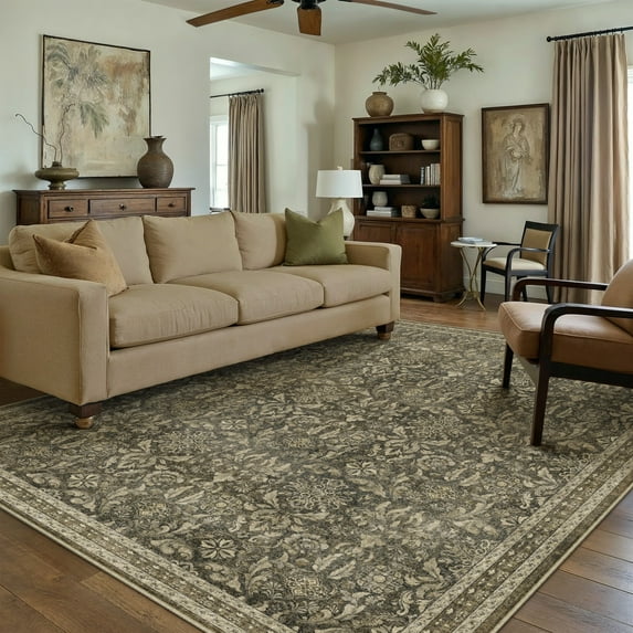 BERTHMEER 5'x7' Area Rugs for Living Room Washable Bedroom Rugs Soft Distressed Vintage Oriental Traditional Print Brown Rugs for Dining Room Farmhouse Non-Silp Stain Resistant Carpet, Brown