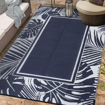 HaiiMeid 5'x8' Plastic Straw Outdoor Rugs,Waterproof Easy Clean Patio Carpets,Reversible Portable Rugs for RV,Deck,Camping,Beach,Picnic,Backyard,Garden and Balcony,Plants Rugs,Blue&White