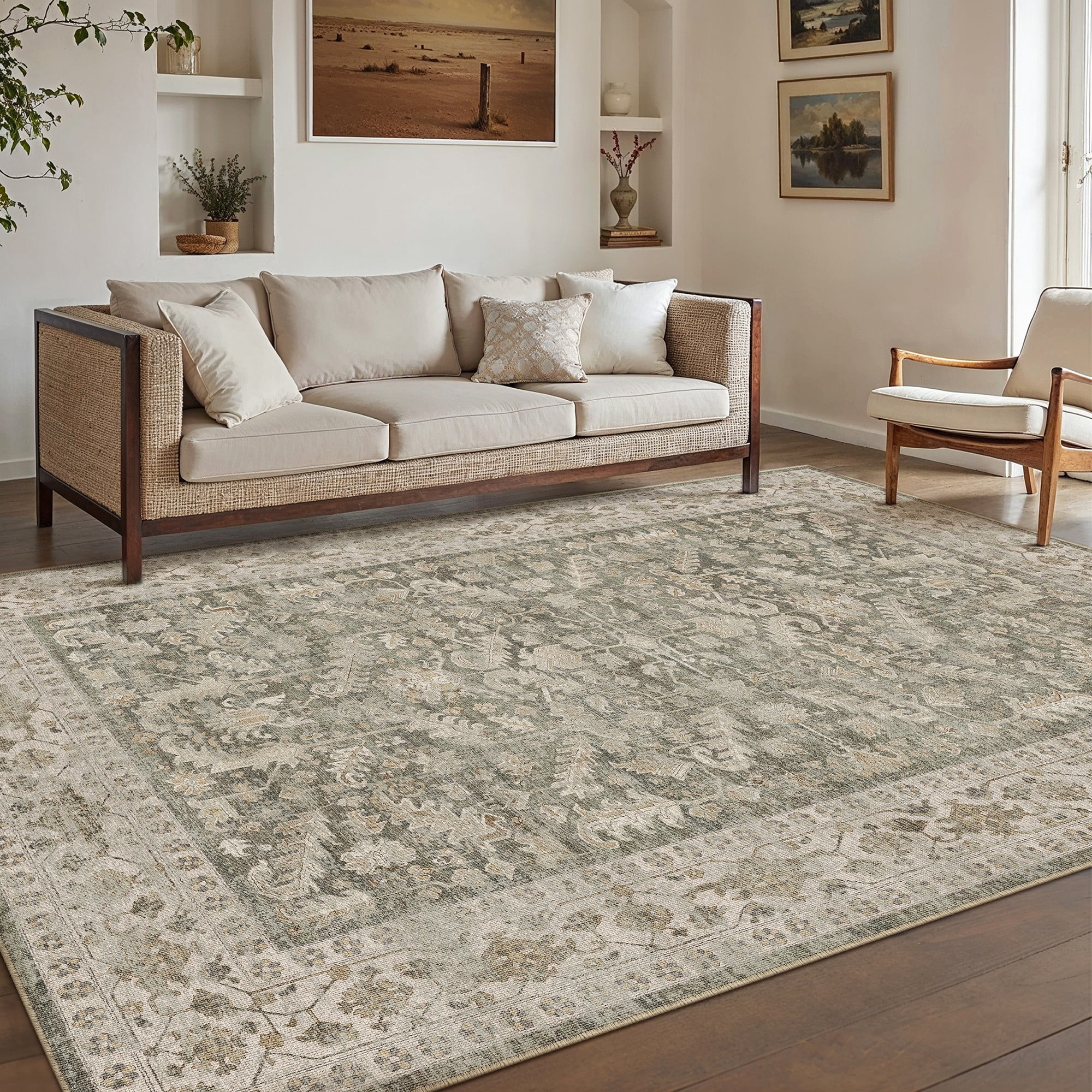 BERTHMEER 6'x9' Area Rug for Living Room Machine Washable Bedroom Rugs Distressed Vintage Oriental Traditional Print Brown Rug for Dining Room Farmhouse Nonsilp Carpet, Brown
