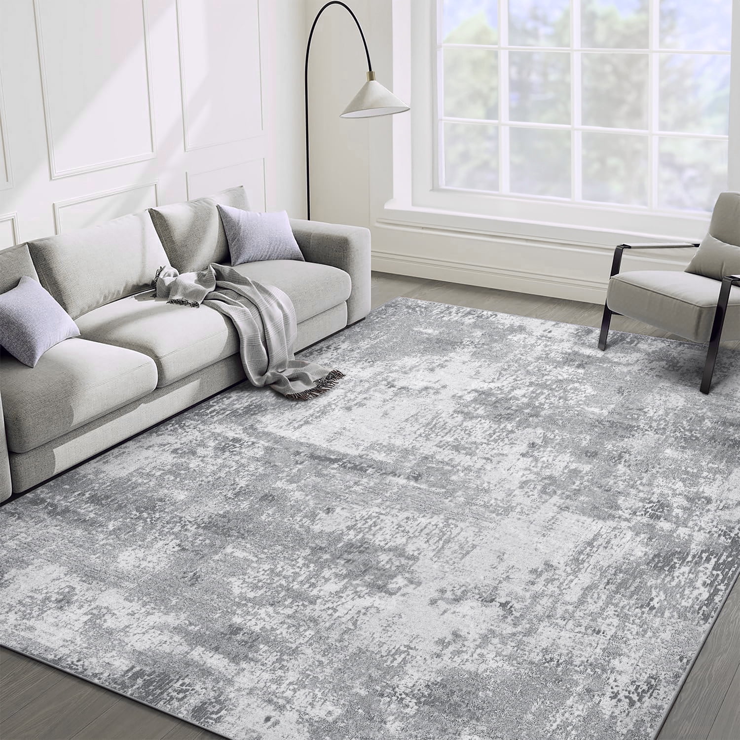 BERTHMEER 6'x9' Gray Area Rug for Living Room Machine Washable Indoor