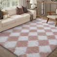 thumbnail image 1 of BERTHMEER 6'x9' Checkered Shag Area Rug for Living Room, Modern Pink and White Non-Slip Ultra-Soft Indoor Fluffy Rugs for Bedroom Carpet Home Dorm Aesthetic Decor, Pink&White, 1 of 5