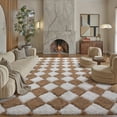 thumbnail image 1 of BERTHMEER 8'x10' Large Checkered Shag Area Rug for Living Room, Modern Brown and White Ultra Non-Slip Large Soft Indoor Fluffy Rugs for Bedroom Carpet Home Dorm Aesthetic Decor, Brown&White, 1 of 5
