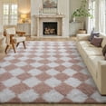 thumbnail image 1 of BERTHMEER 9'x12' Large Checkered Shag Area Rug for Living Room, Modern Pink and White Ultra Non-Slip Large Soft Indoor Fluffy Rugs for Bedroom Carpet Home Dorm Aesthetic Decor, Pink&White, 1 of 5
