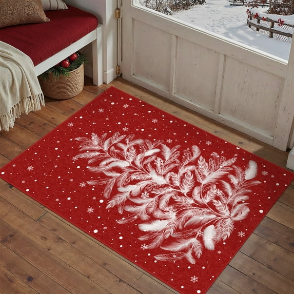 BERTHMEER Christmas Rug 2'x3' for Entryway, Small Kitchen Bathroom Rugs for Living Room Washable Soft Non-Slip Xmas Feather Christmas Tree Mat for Winter Hoilday Decor