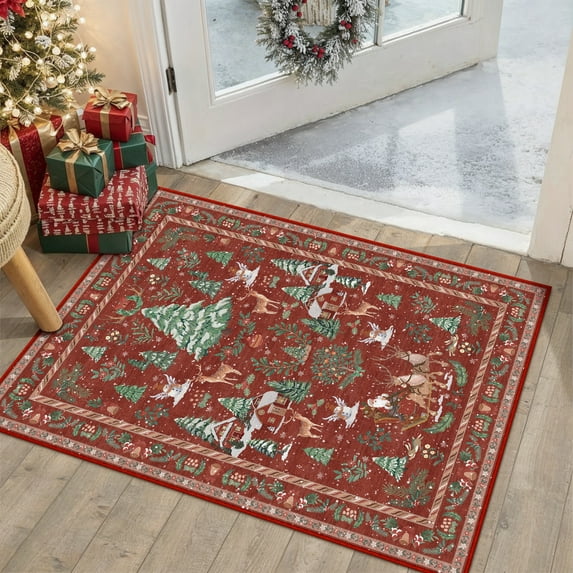 BERTHMEER Christmas Rug 2'x3' for Entryway, Small Kitchen Bathroom Rugs for Living Room Washable Soft Non-Slip Xmas Santa Claus Christmas Tree Door Mat for Winter Hoilday Decor