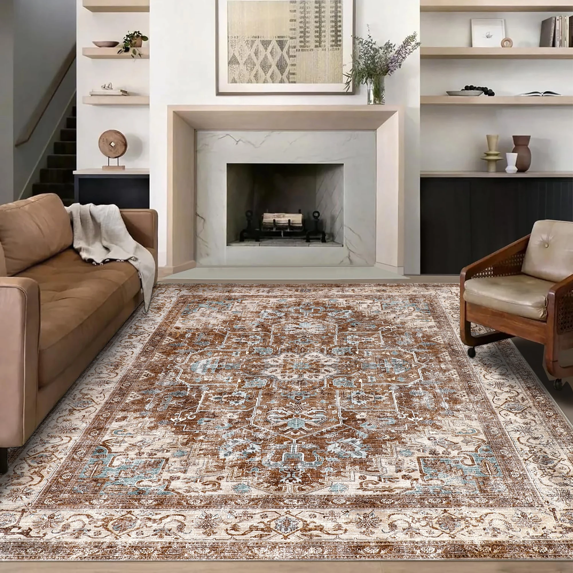 BERTHMEER Large Area Rug 8'x10' Living Room Rug,Washable Vintage Indoor ...