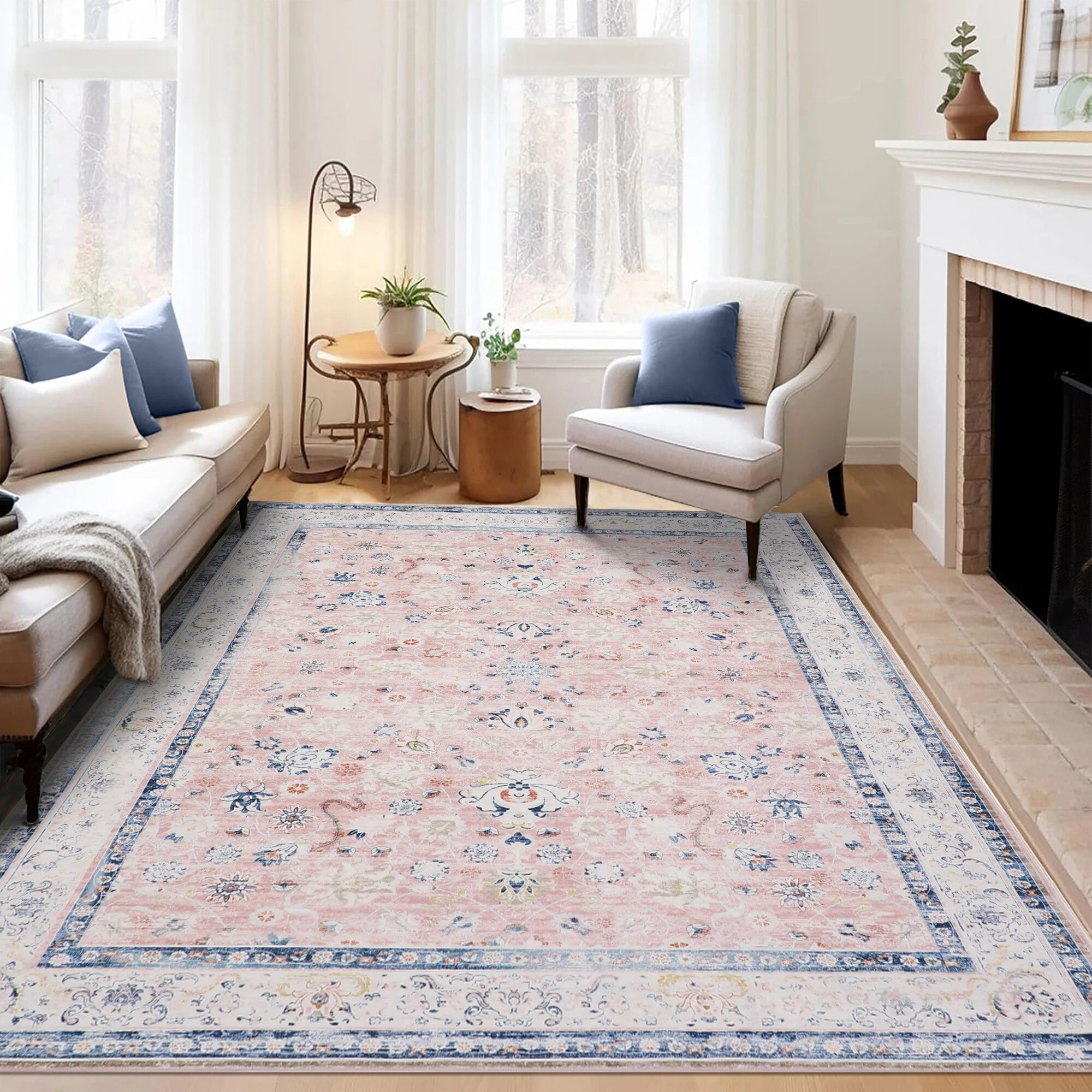 HaiiMeid Oriental Pink Area Rugs 5'x7' for Living Room,Bedroom Rugs