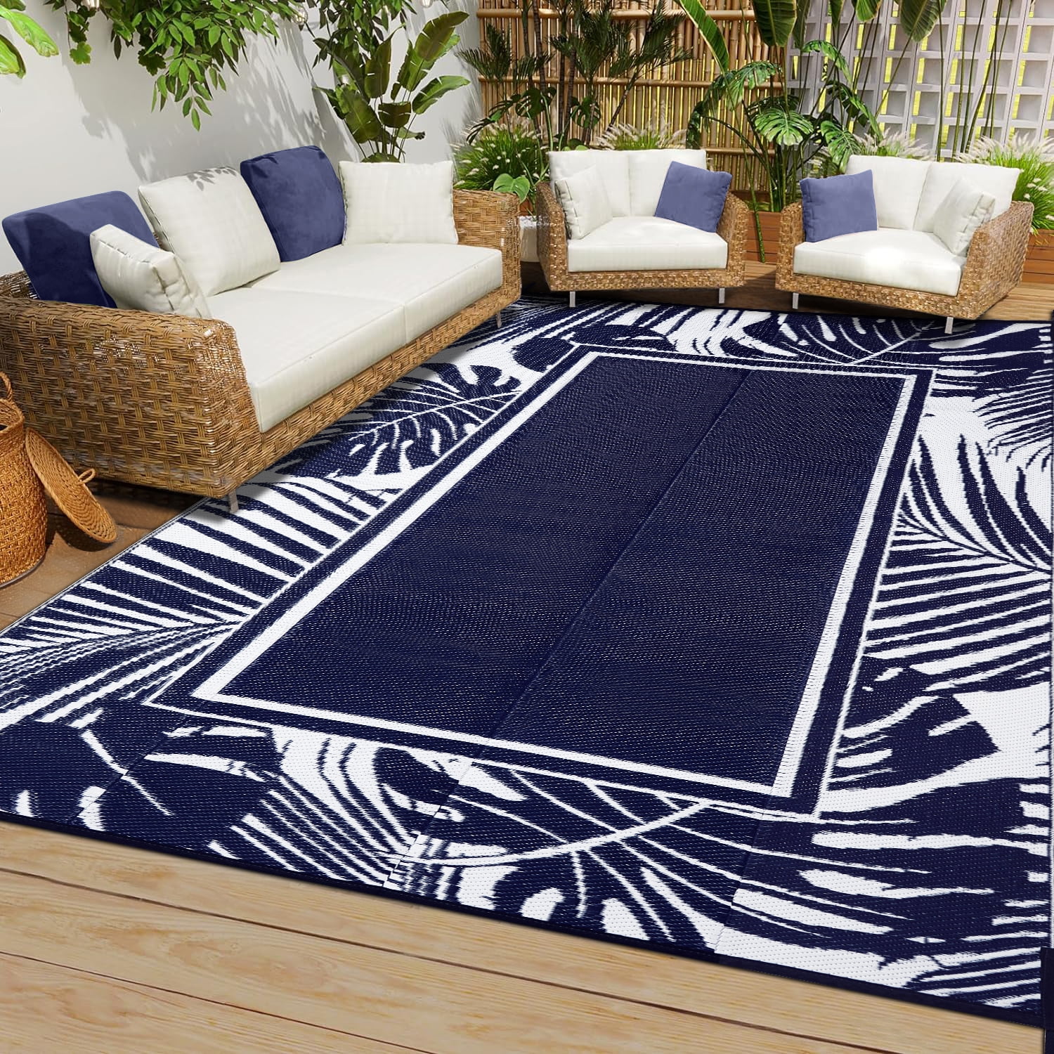 HaiiMeid Outdoor Rugs 6'x9' Plastic Straw,Waterproof Reversible Patio