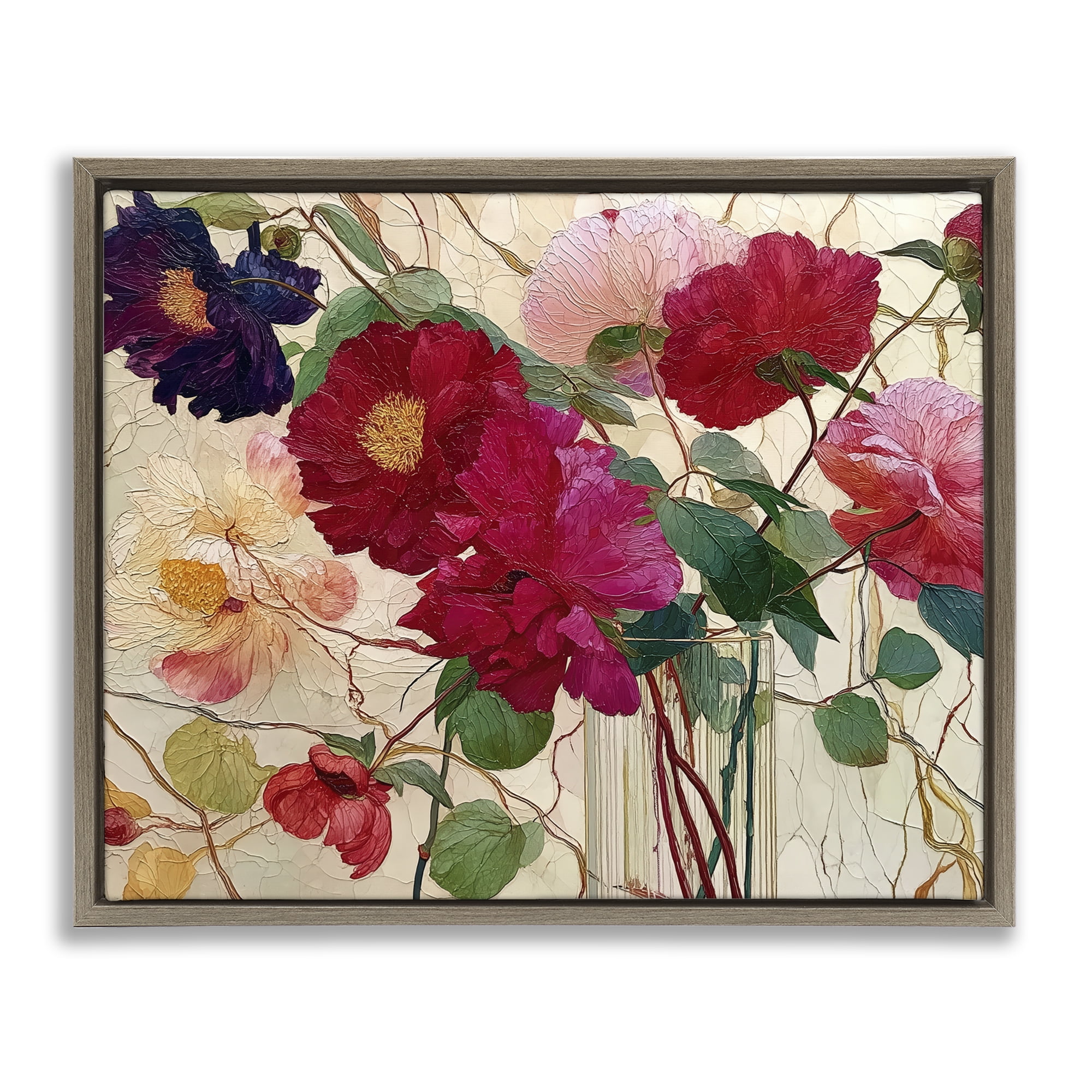 Haiku Flower Vase Brown Framed Floater Canvas Wall Art, design by Annabelle Hall