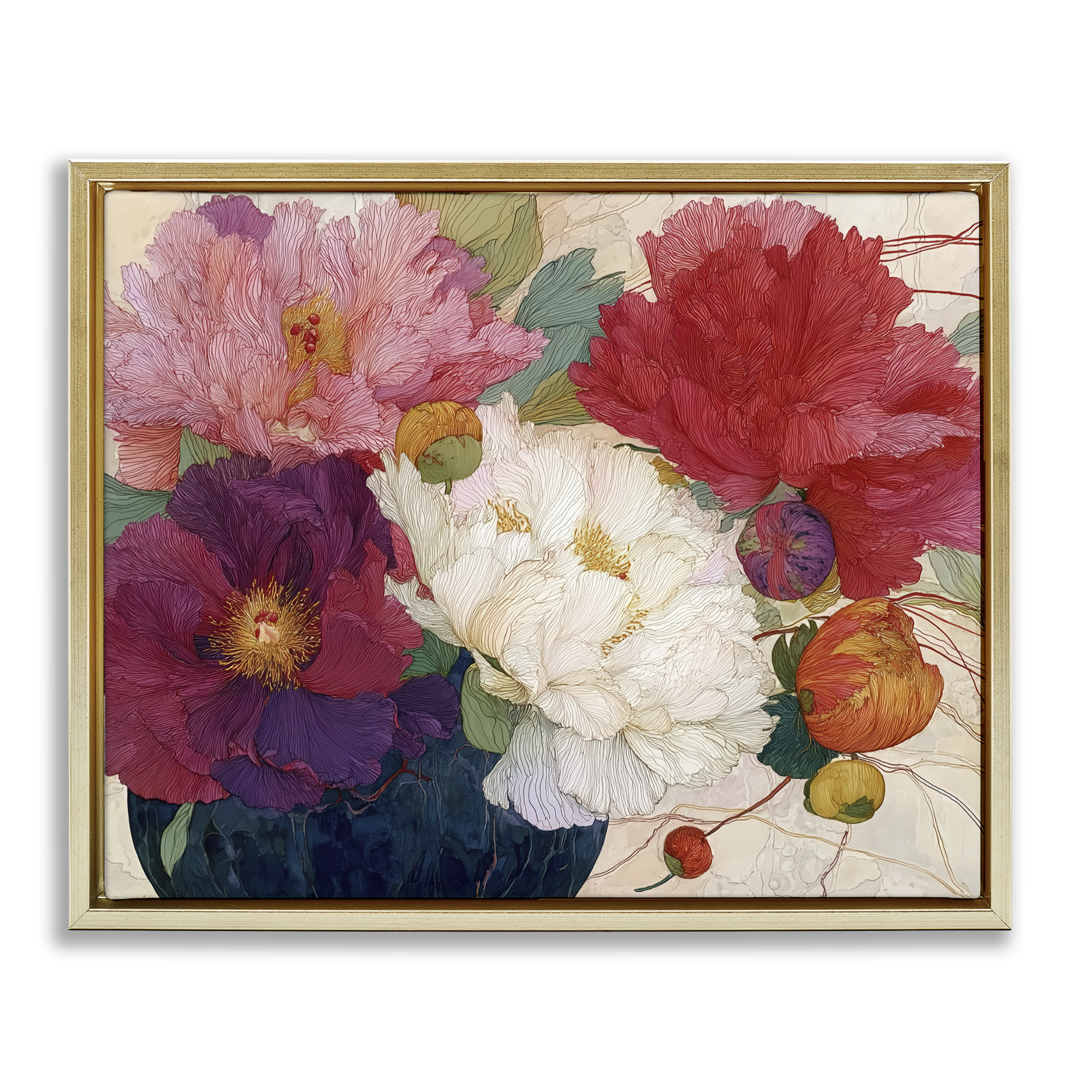Haiku Ornate Flower Petals Gold Framed Floater Canvas Wall Art, design by Annabelle Hall