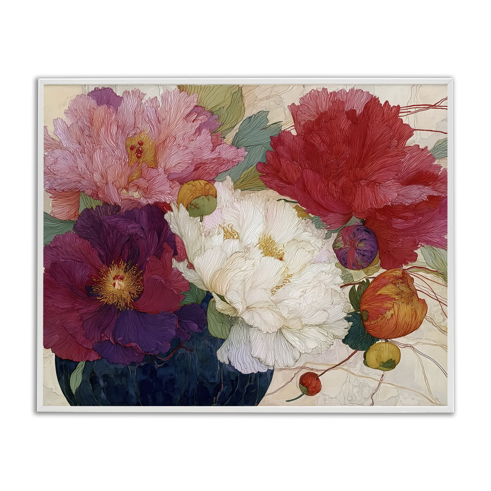 Haiku Ornate Flower Petals White Framed Giclee Art, design by Annabelle Hall