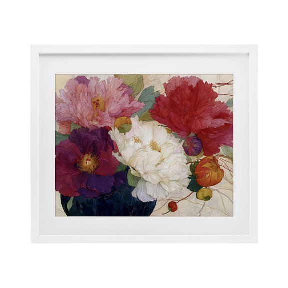 Haiku Ornate Flower Petals White Framed Print Under Glass, design by Annabelle Hall