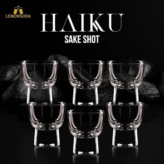Haiku Sake Shot Glass Set- 2oz Crystal Shot Glasses for Sake, Tequila, Whiskey, Vodka, Gin - Great for Tequila Tastings, Gifts, Parties, Unique Pieces (Set of 6)