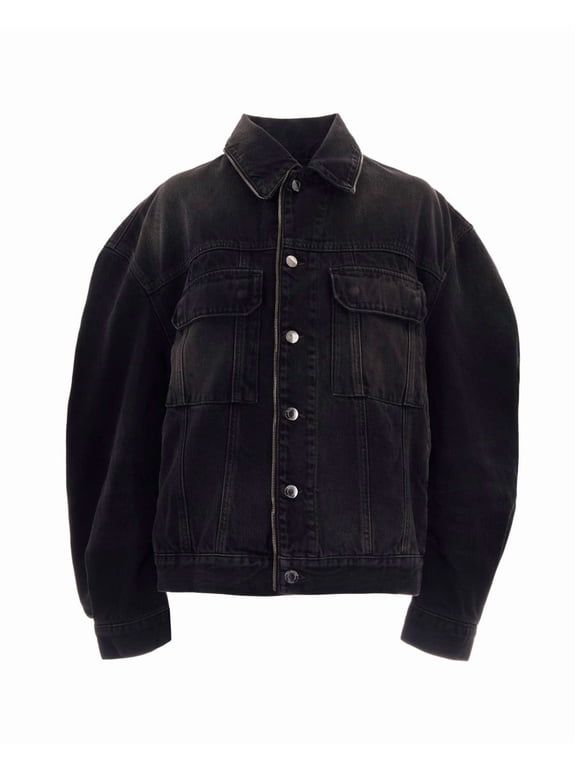 Oversized Vintage Black Denim Jacket With Zip Details (Women's)