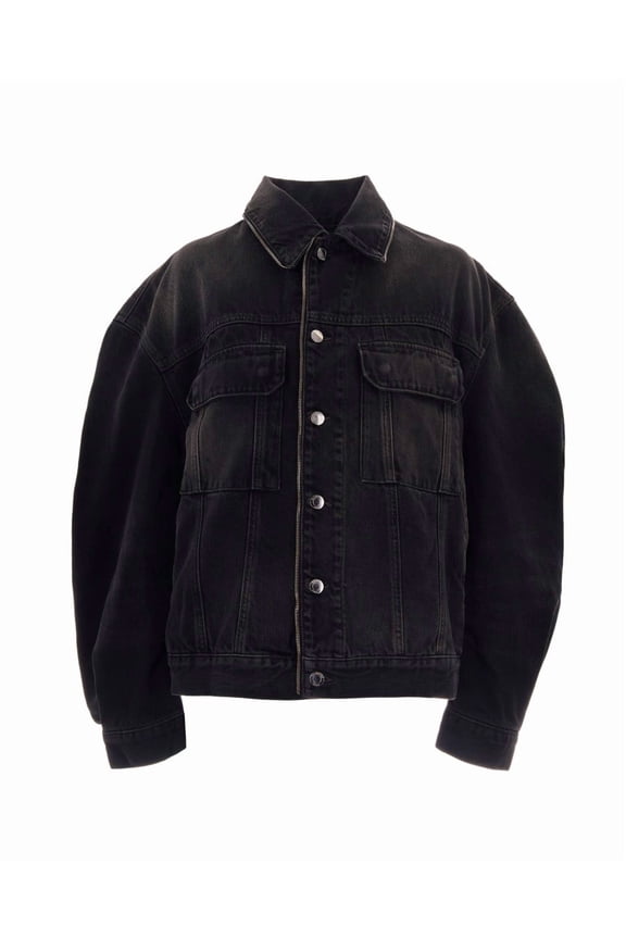 Oversized Vintage Black Denim Jacket With Zip Details (Women's)