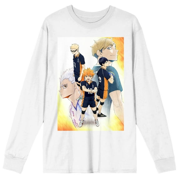 Haikyu Anime Cartoon Characters Men's White Long Sleeve Graphic Tee Shirt-S