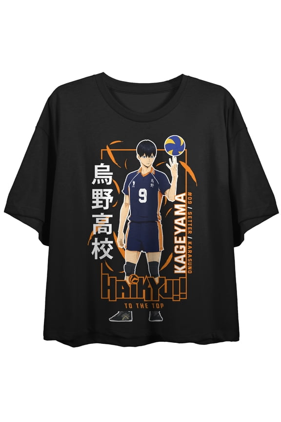 Haikyu Anime Cartoon Kageyama Character Women's Black Crop TOp-Medium