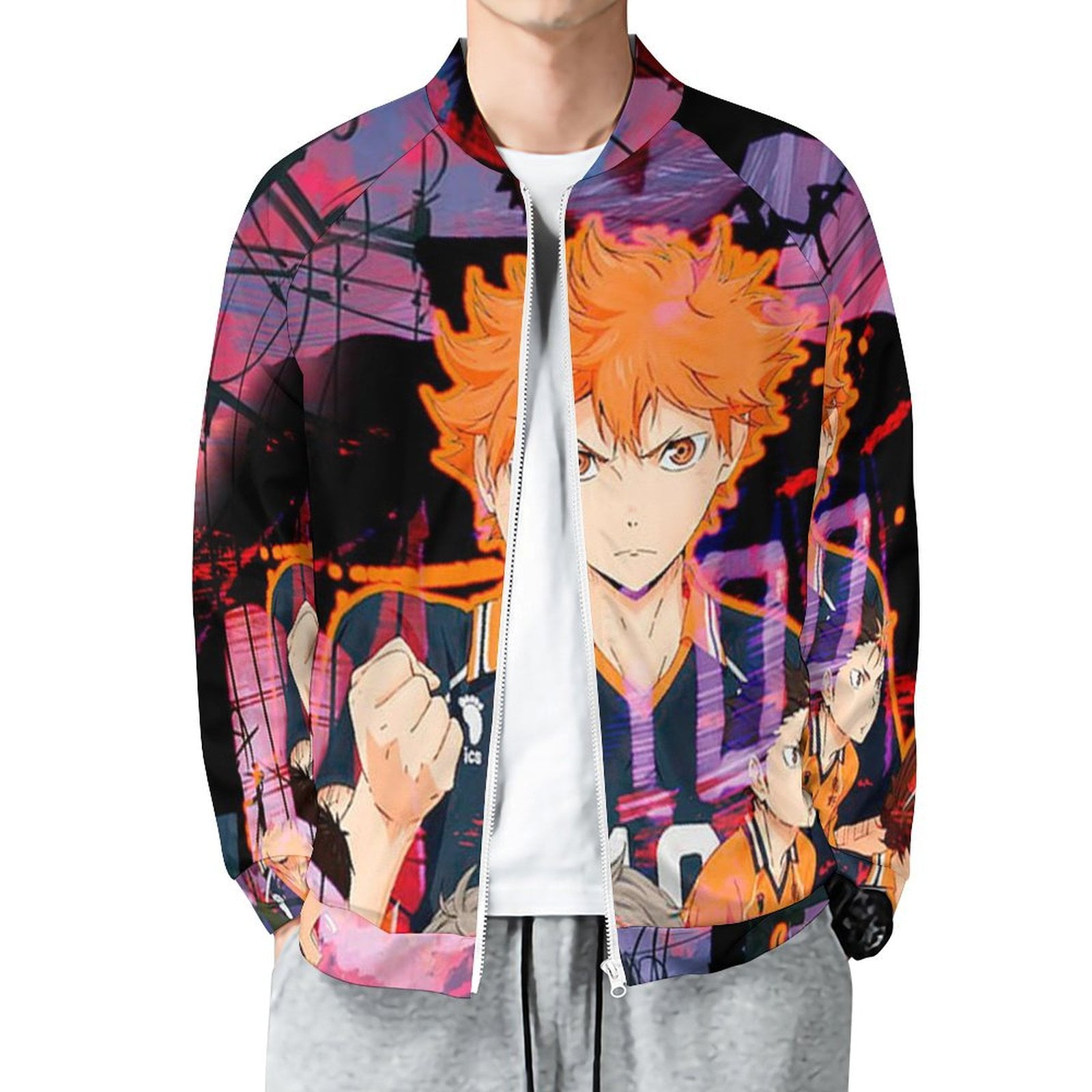 Haikyu!! Anime Fashion Jacket Mens Windbreaker Coat Lightweight Zipper ...