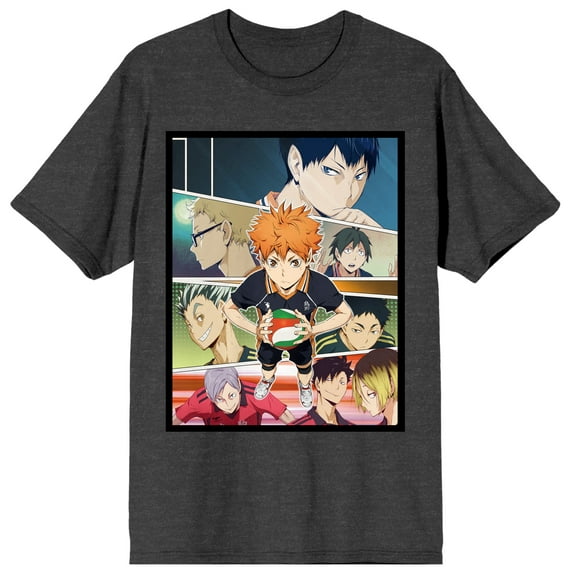 Haikyu Anime Shōyō Hinata, Karasuno Team, Fukurōdani Team, & Nekoma Team Men's Charcoal Heather Tee-XL