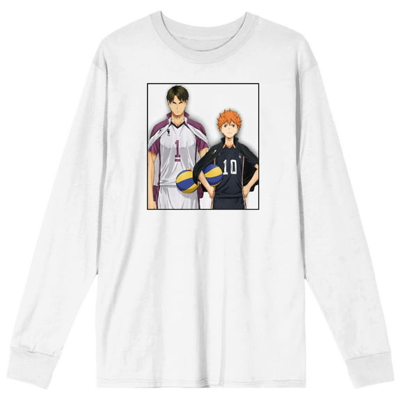 Haikyu!! Hinata and Wakatoshi Men's White Long Sleeve Tee-3XL