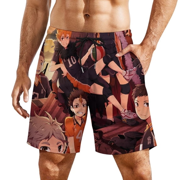 Haikyu!! Mens Board Shorts Summer Swim Trunks Quick Dry Beach Swimwear Bathing Suit Swim Shorts with Compression Liner And Pockets