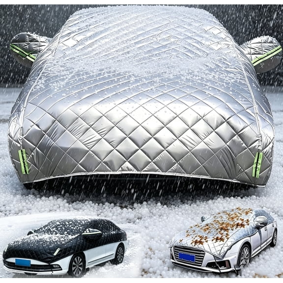 Hail Blankets for Cars, Thickened Padded Hail Protector, Waterproof Snowproof Windproof UV-Resistant Half Car Cover for SUVs