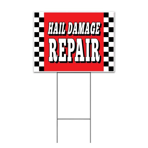 Hail Damage Repair (18" x 24") Yard Sign, Includes Metal Step Stake