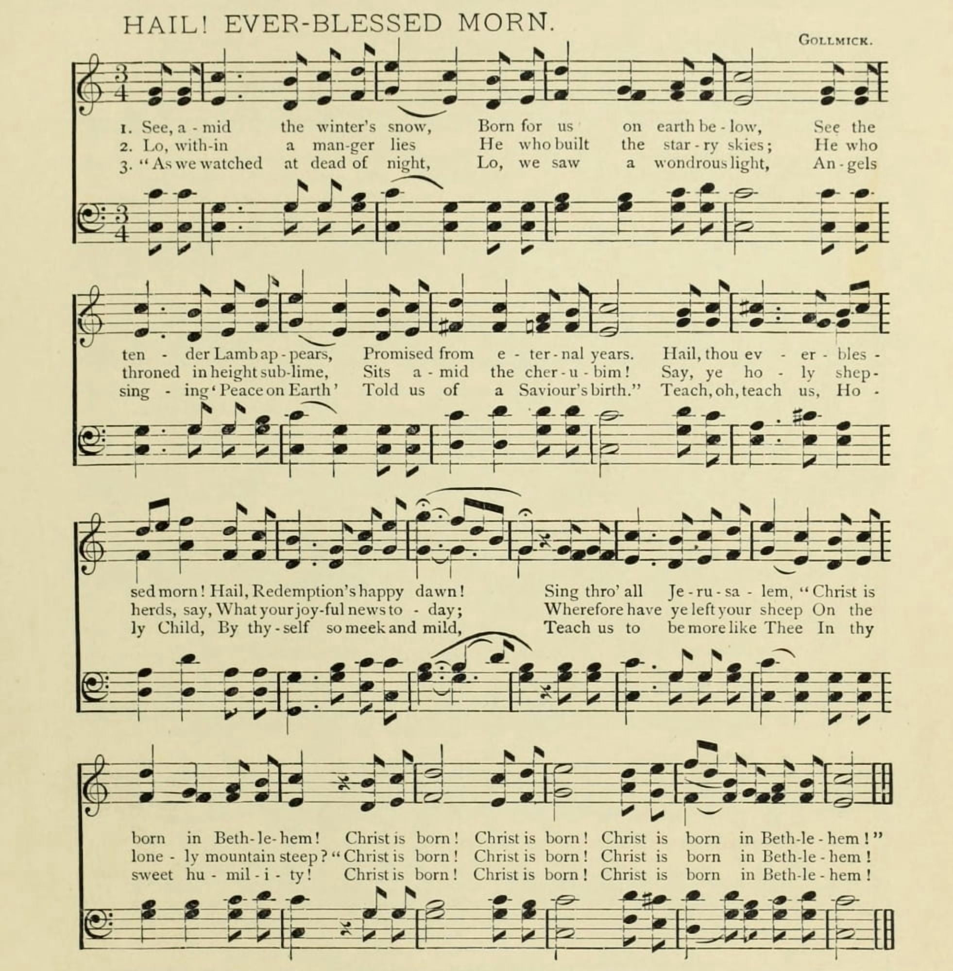 Hail Ever-blessed Morn Christmas in Song 1891 Canvas Art -  (24 x 36)