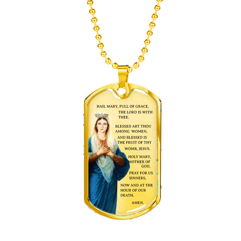 Hail Mary Catholic Prayer Necklace Stainless Steel or 18k Gold Dog