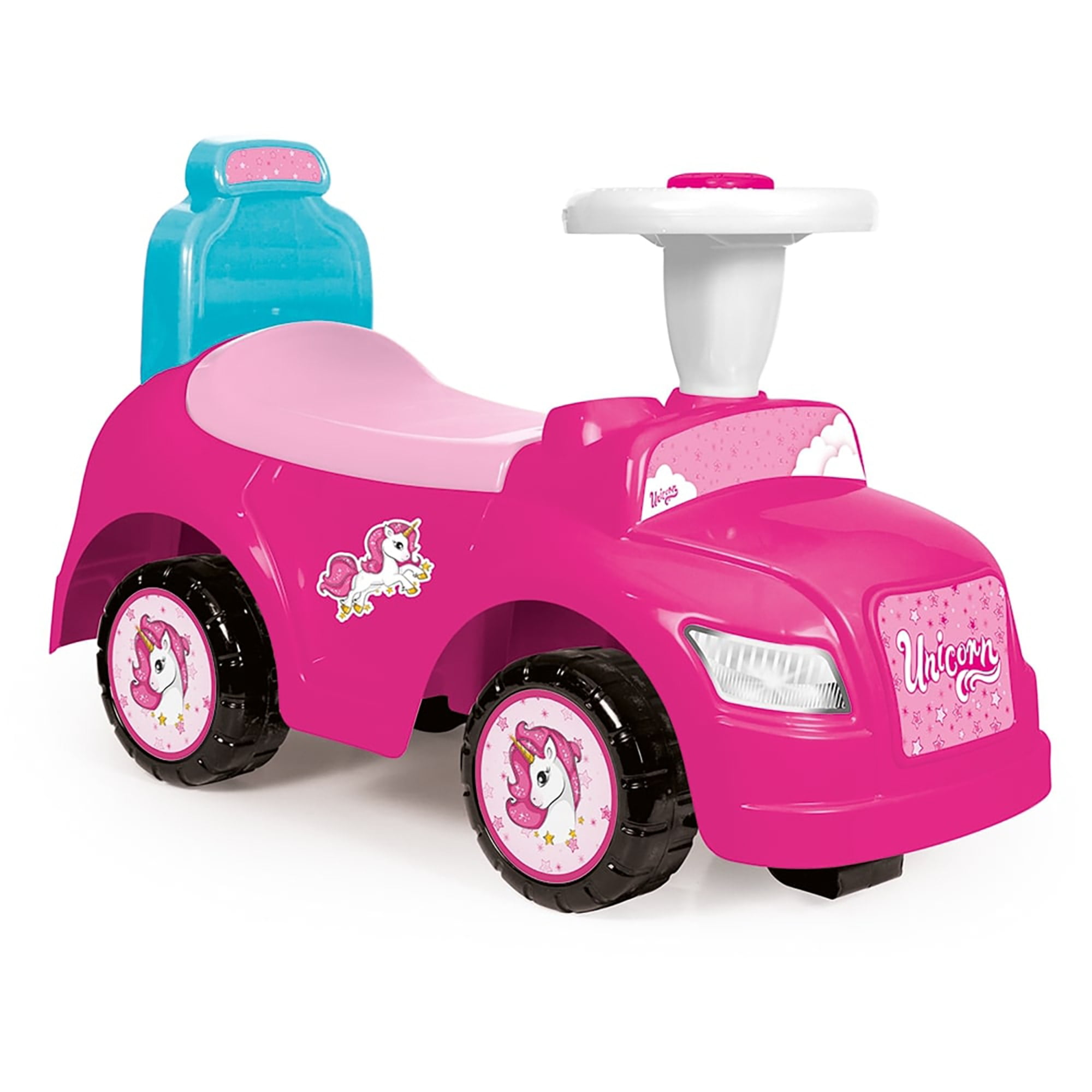 Pink and Blue Unicorn 2-in-1 Toddler Ride-On Car