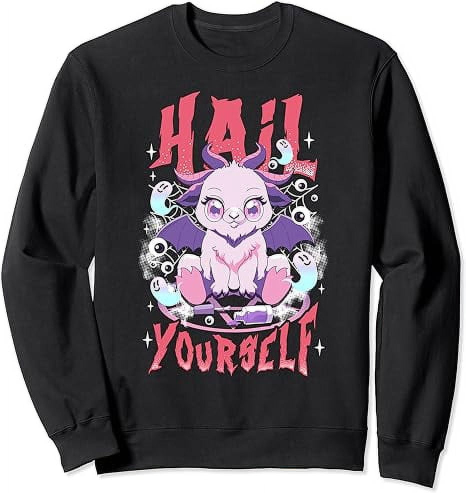 Gothic Goat Hail Yourself Kawaii Pastel Goth Cute Baby Goat Baphomet Sweatshirt ...