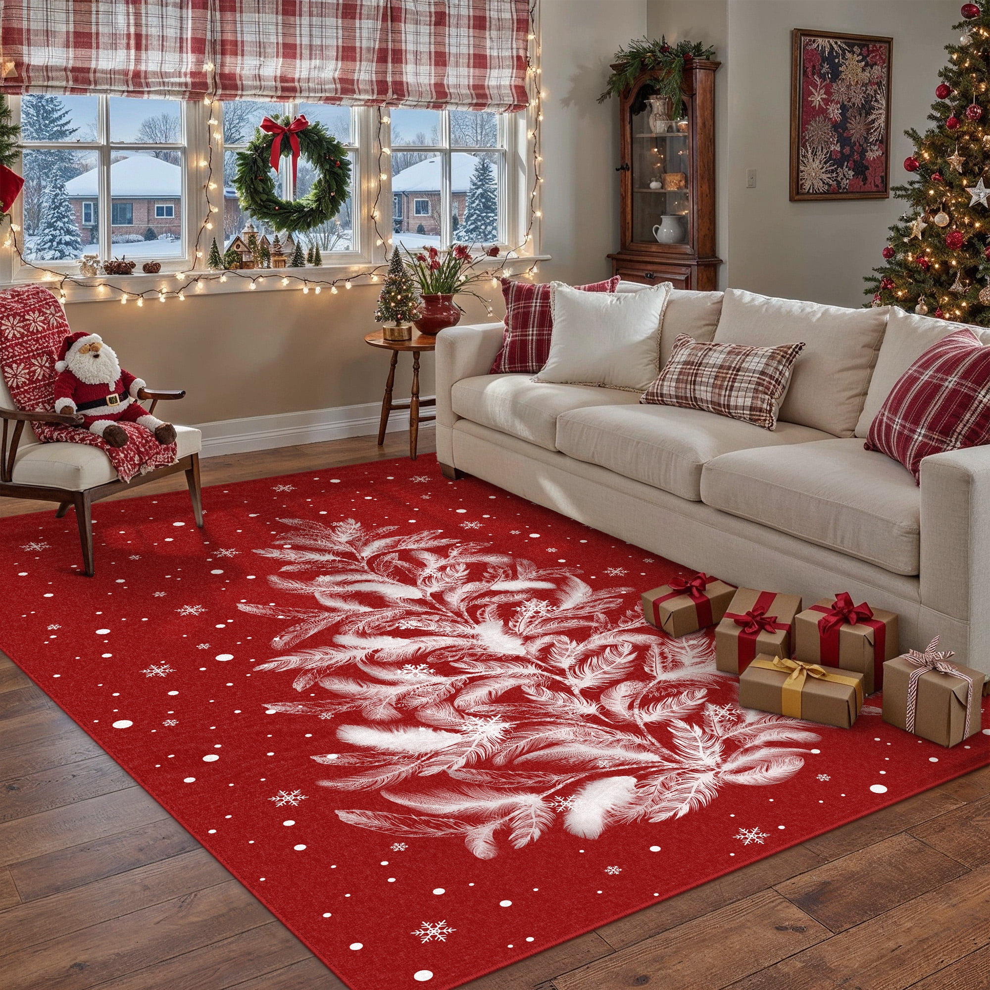 BERTHMEER Christmas Area Rug 5'x7' Red Washable Rugs for Living Room ...