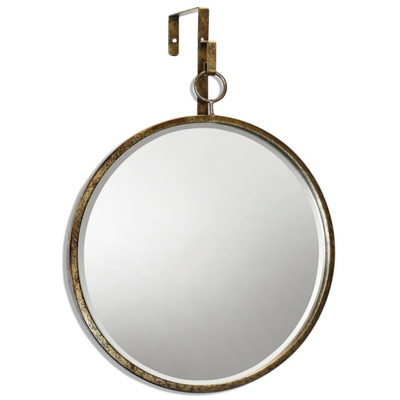 Haile Mirror - Round - Antique Gold Finish On Metal Frame - Plain Glass Beveled Mirror