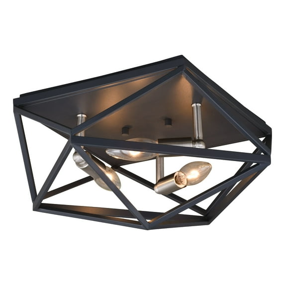 Hailey 15-in W Black Nickel Industrial Cage Flush Mount Ceiling Light Fixture