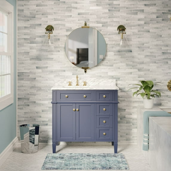 Hailey 36" Bathroom Vanity with Royal Blue Cabinet and Carrara Marble Top