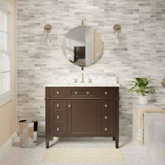 Hailey 42" Bathroom Vanity with Chocolate Cabinet and Carrara Marble Top