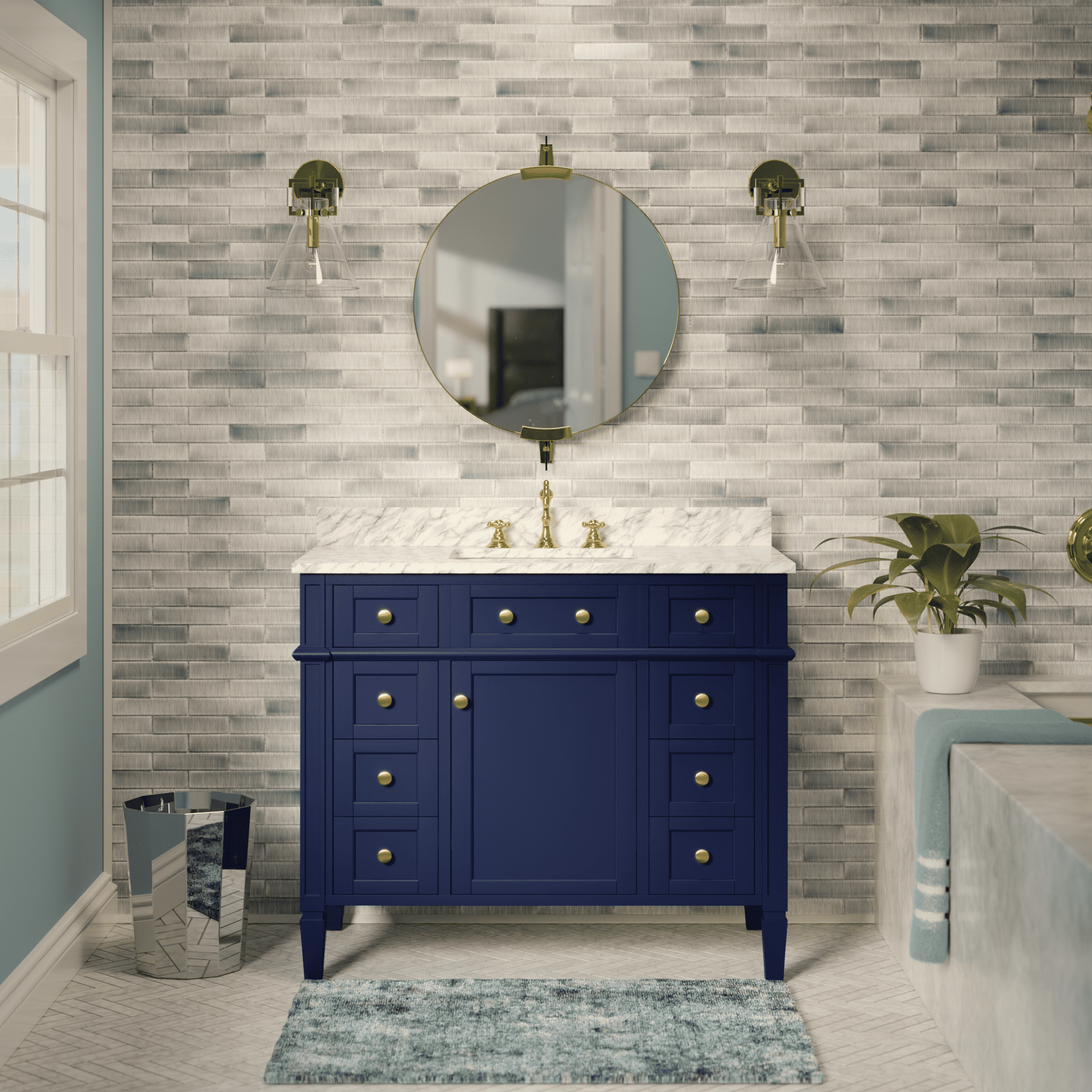 Hailey 42" Bathroom Vanity with Royal Blue Cabinet and Carrara Marble ...